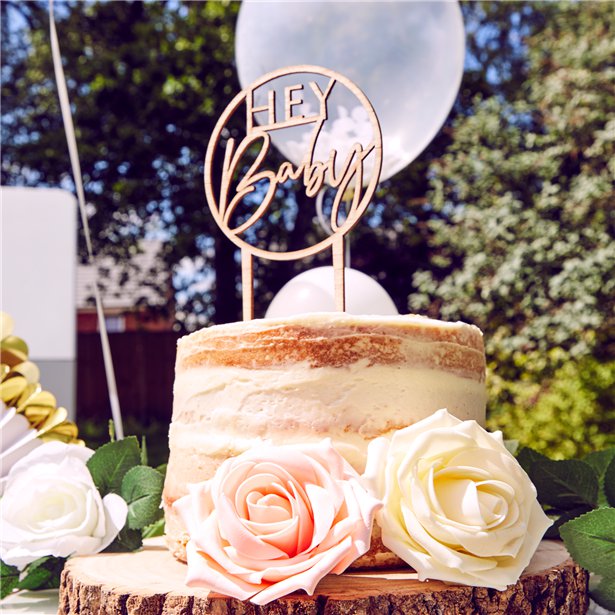 Botanical Baby Wooden Hey Baby Cake Topper