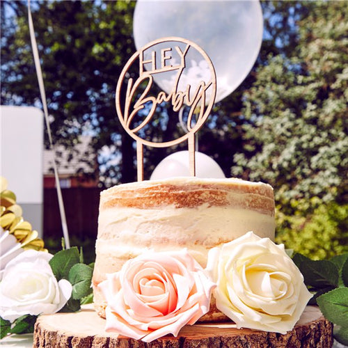 Botanical Baby Wooden Hey Baby Cake Topper