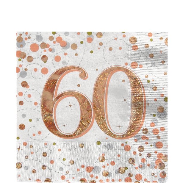 Sparkling Fizz Gold Happy 60th Birthday Napkins - 33cm (16pk)