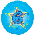 Age 6 Blue Stars Balloon - 18" Foil