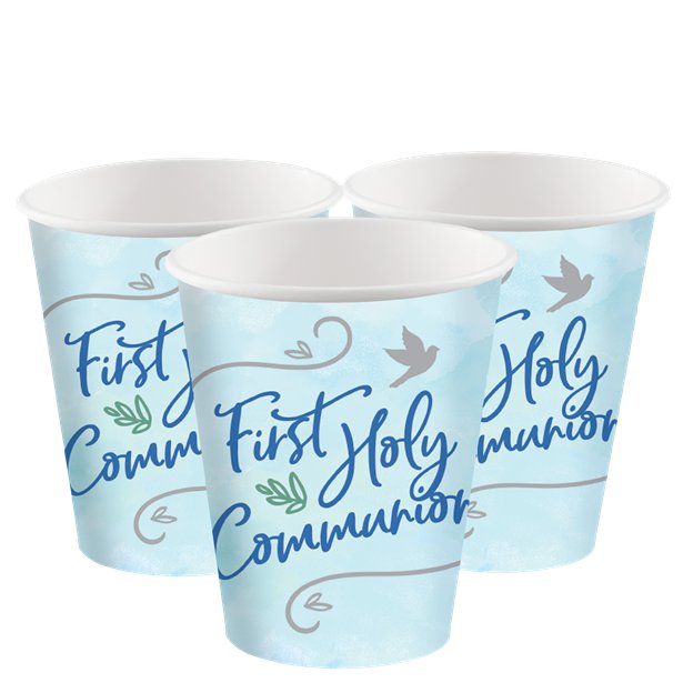 Blue First Communion Paper Cups - 250ml (8pk)