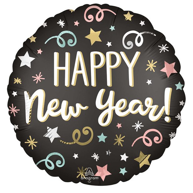 Happy New Year Confetti Print Balloon - 28" Foil