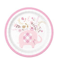 Pink Floral Elephant Paper Plates - 18cm (8pk)