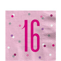Pink 16th Birthday Paper Napkins - 33cm (16pk)