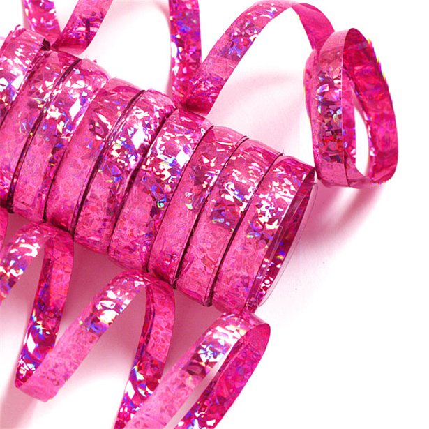 Hot Pink Holographic Streamers - 10 coils