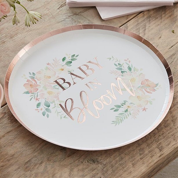 Baby In Bloom Floral Paper Plates - 23cm (8pk)