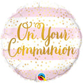 On Your Communion Pink Stripes Balloon - 18" Foil