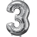 Silver Number 3 Balloon - 26" Foil