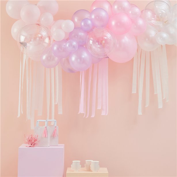 Pastel, Pearl & Ivory Balloon Arch with Streamers - 50 Balloons