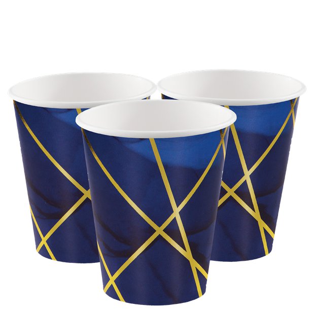 Navy and Gold Geode Foil Paper Cups - 266ml (8pk)