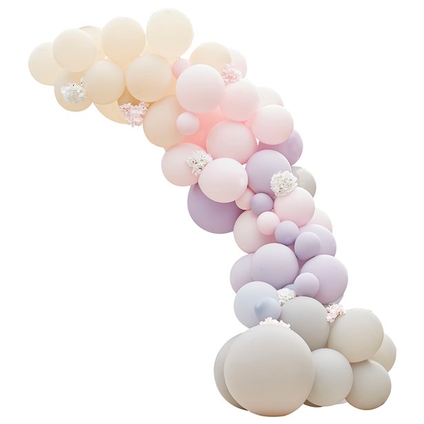Pink & Lilac Mix Balloon Arch with Hydrangea Flowers - 75 Balloons ...