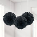 Black Mini Paper Fan Decorations - 15cm (3pk)
