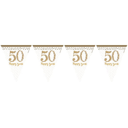 50th Gold Sparkling Wedding Anniversary Plastic Flag Bunting - 4m