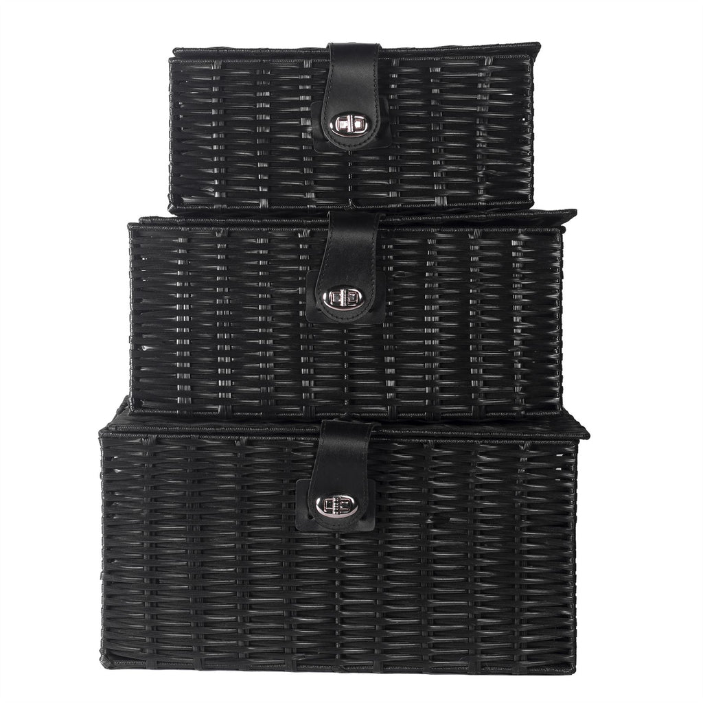 Resin Woven Storage Baskets - Set of 3 Black | M&W
