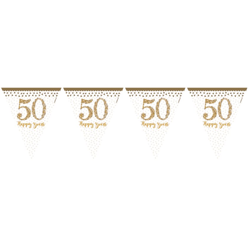 50th Gold Sparkling Wedding Anniversary Plastic Flag Bunting - 4m