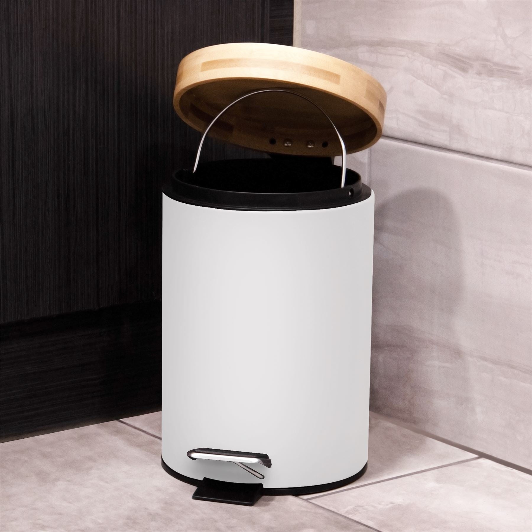 Bathroom Bin with Bamboo Lid 3L | M&W	