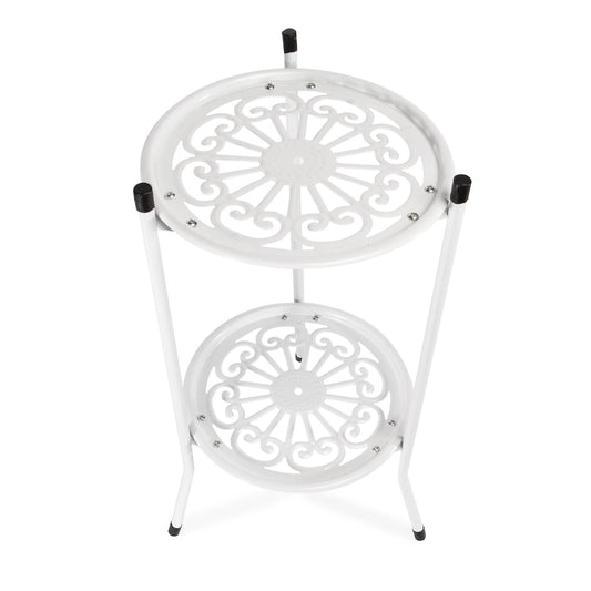 2 Tier Metal Plant Pot Stand White | Pukkr