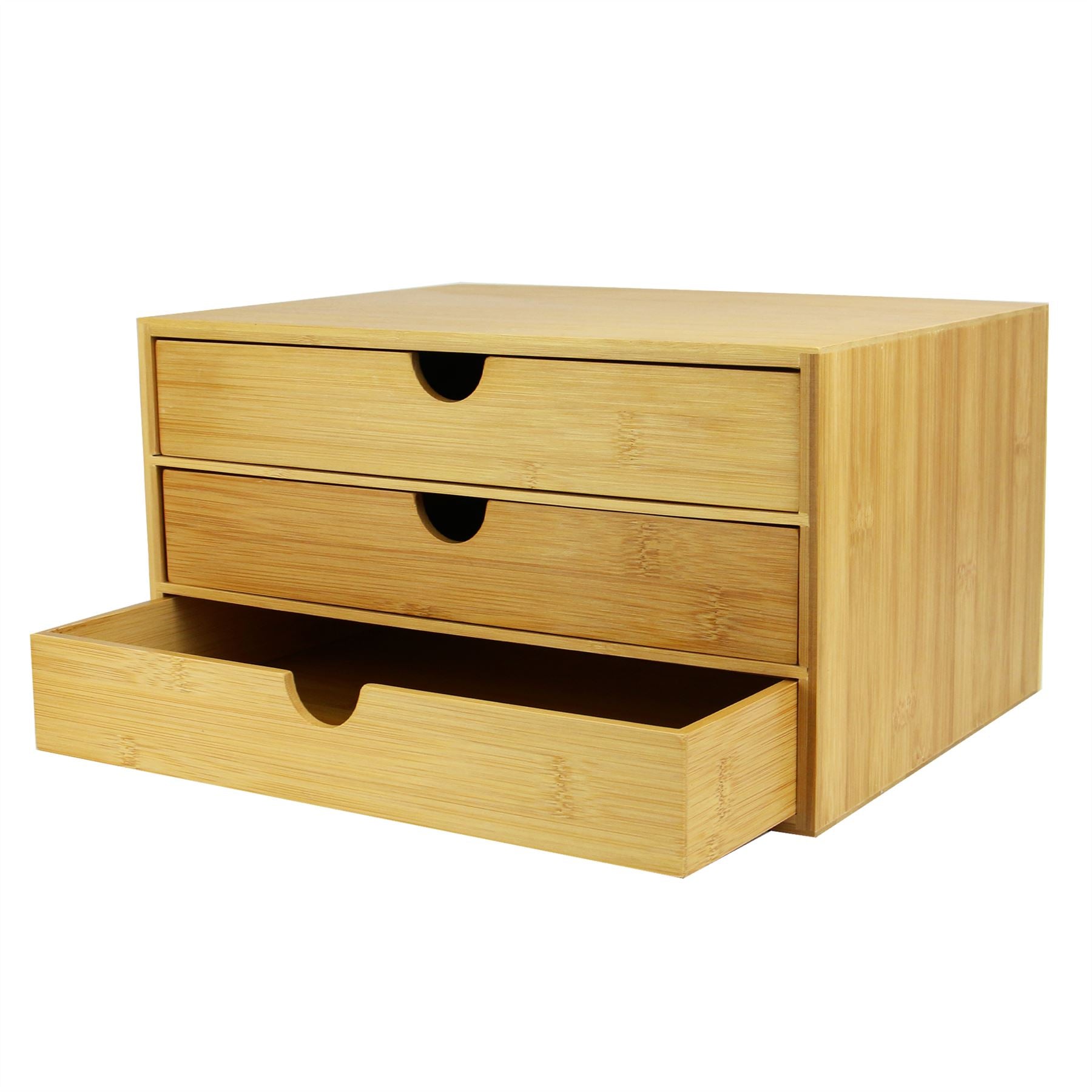 Bamboo Desktop 3 Drawer Organiser | Wide Opening | M&W	