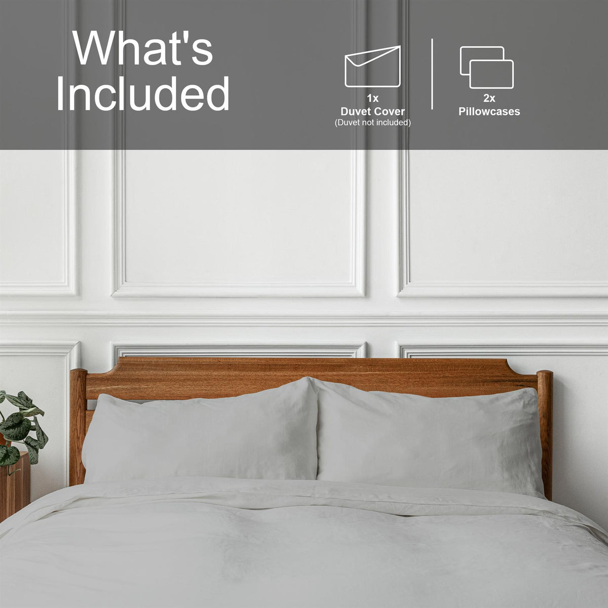 Maison & White Duvet Set with Button Fastening (Light Grey, King)