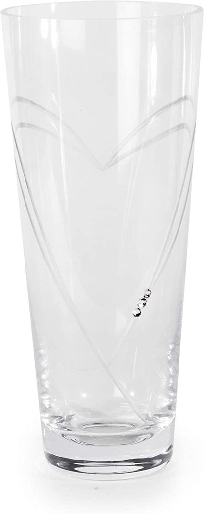 Etched Heart Detail Crystal Glass Vase | M&W	