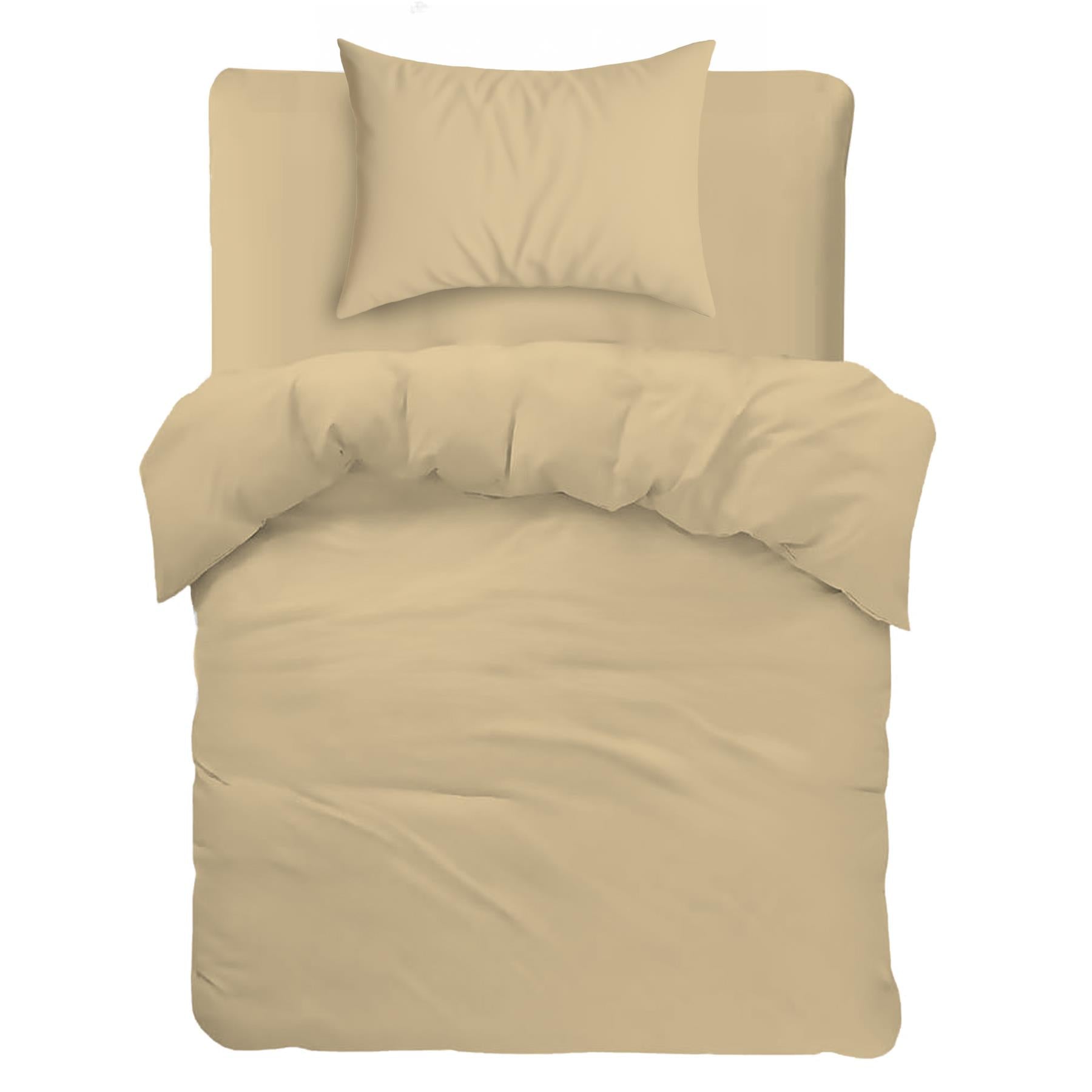 M&W 3 Piece Duvet Set with Fitted Sheet & Pillows (Beige, Single)