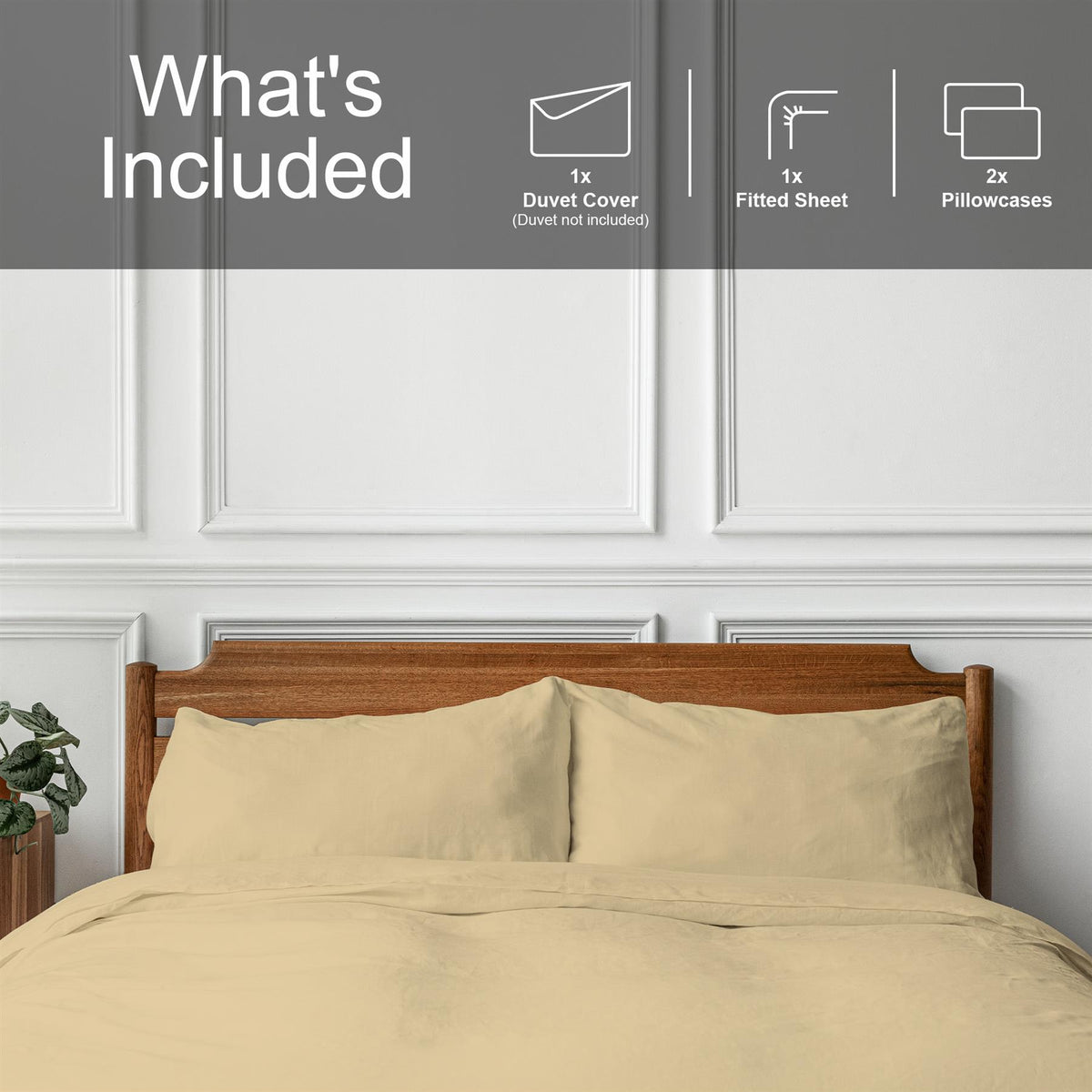 M&W 4 Piece Duvet Set with Fitted Sheet & Pillows (Beige, King)