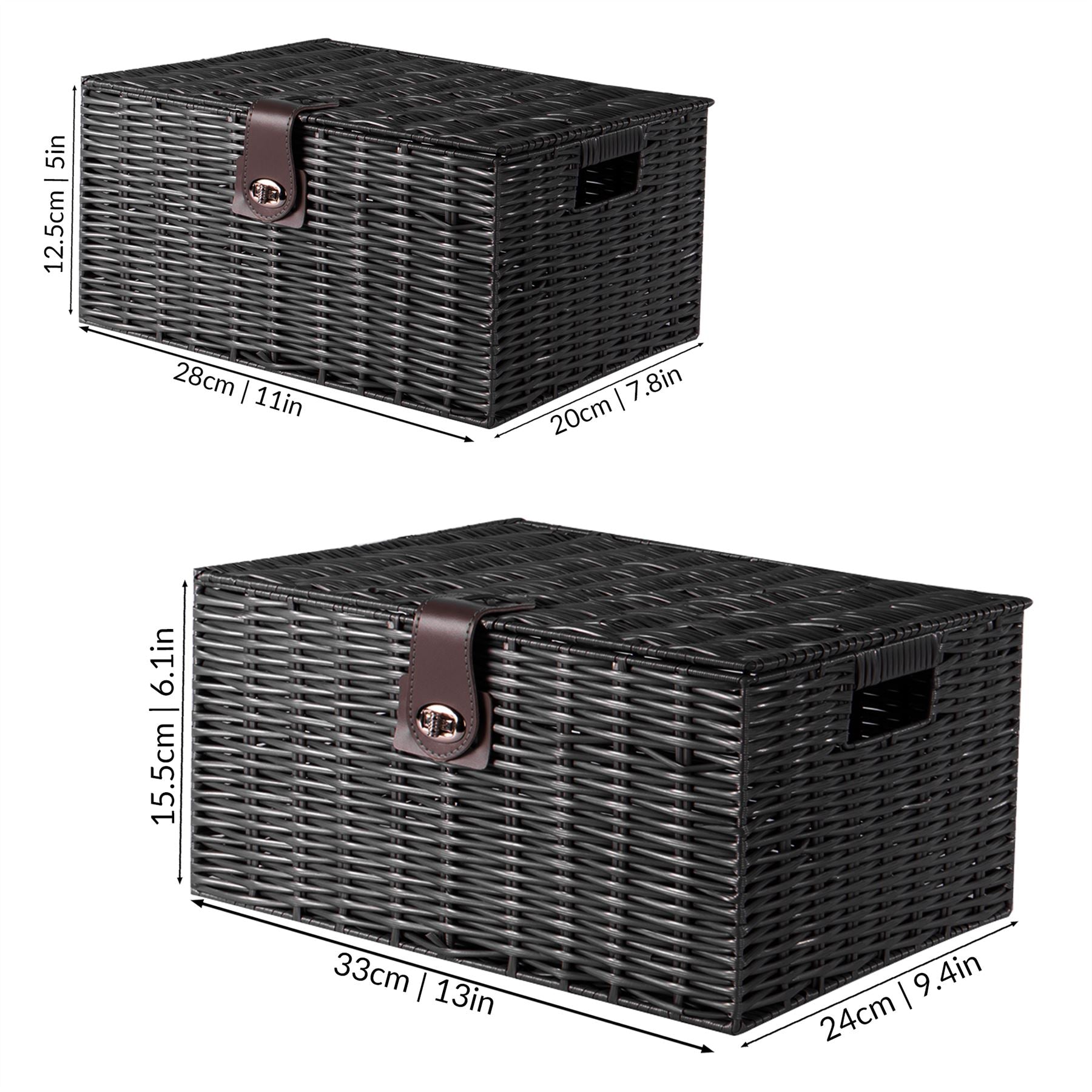 Resin Woven Storage Baskets - Set of 3 Black | M&W	