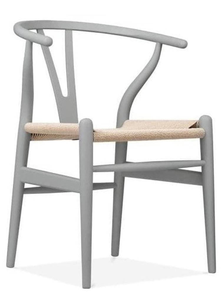 Classic Danish Wooden Wishbone Chair With Natural Cord Seat - Grey - Set of 2