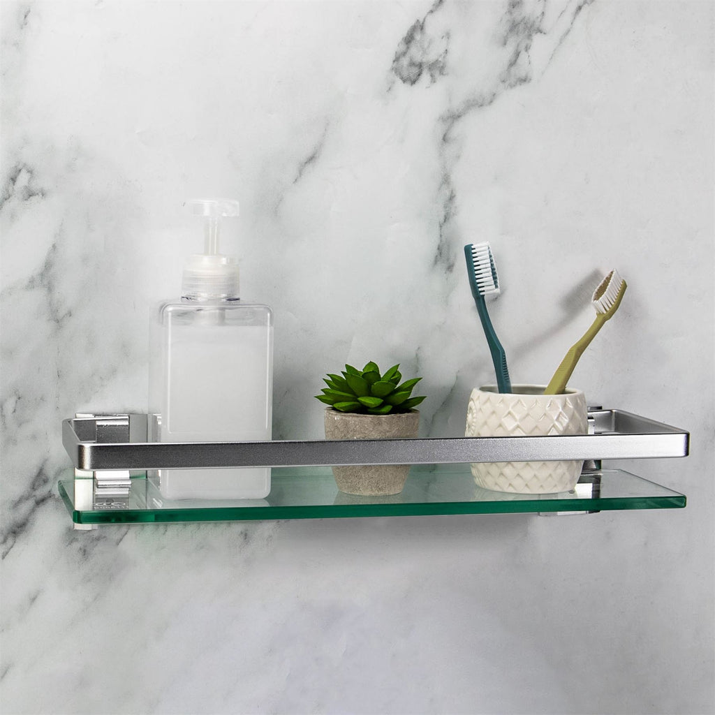 Tempered Glass Shelf with Aluminium Rail | 1 Tier | M&W	