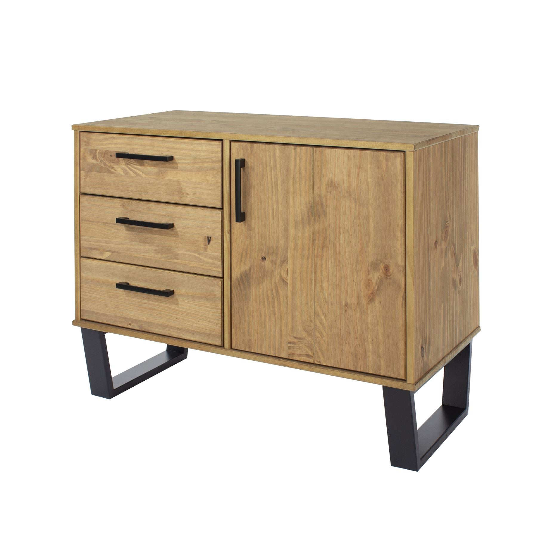 Texas Antique Waxed Pine Small Sideboard With 1 Door 3 Drawers