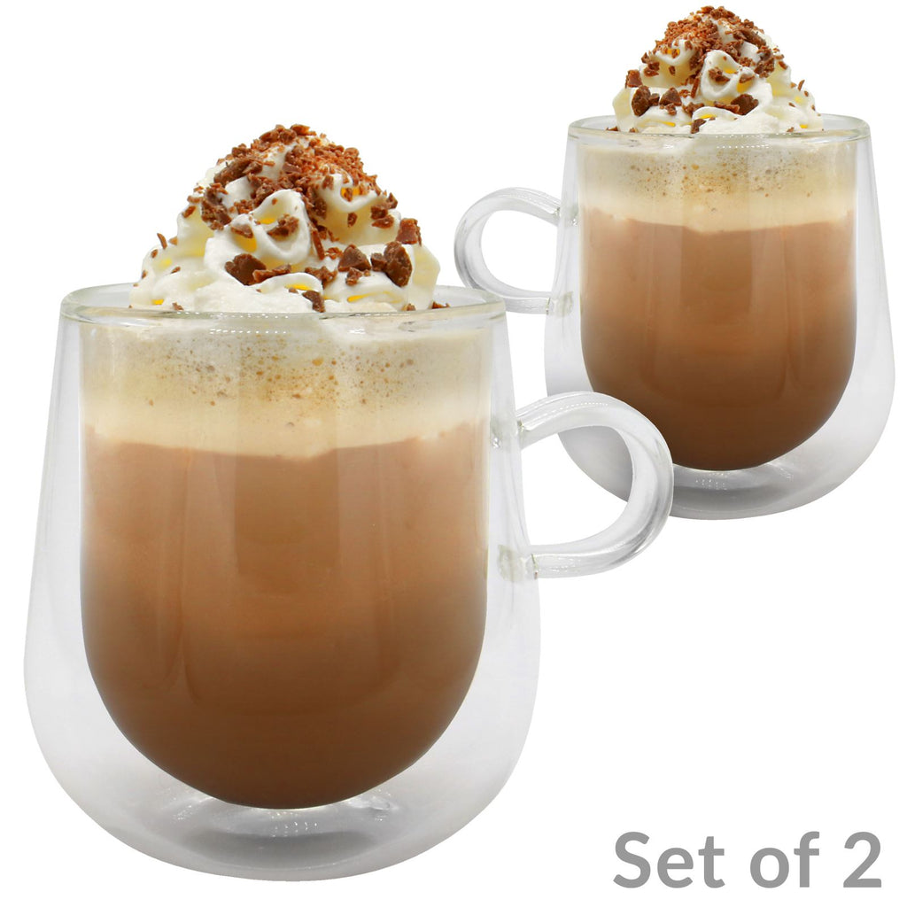Double Walled 275ml Coffee Glasses with Handles - Set of 2 | M&W	