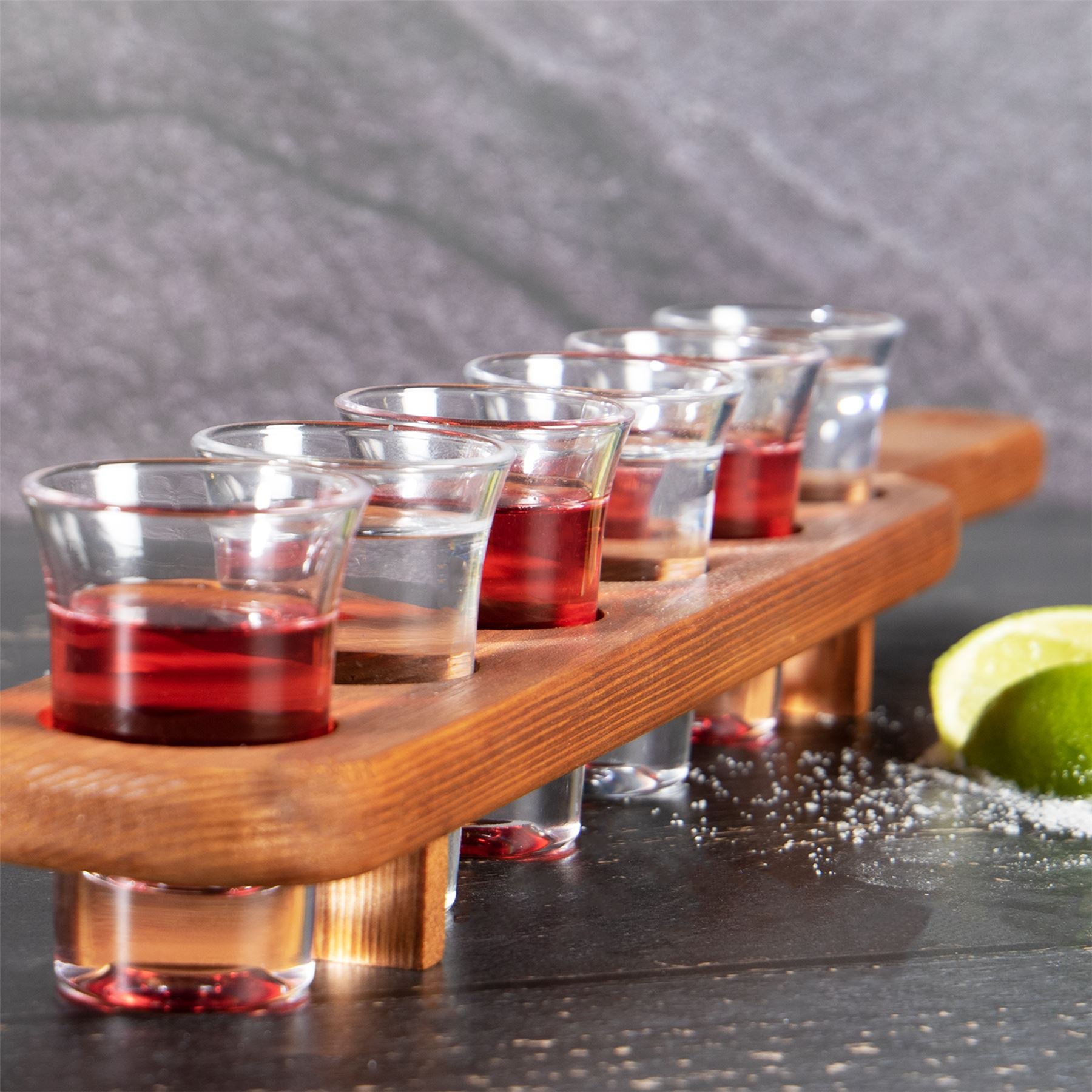 Wooden Drinks Paddle with 6 Shot Glasses | M&W	