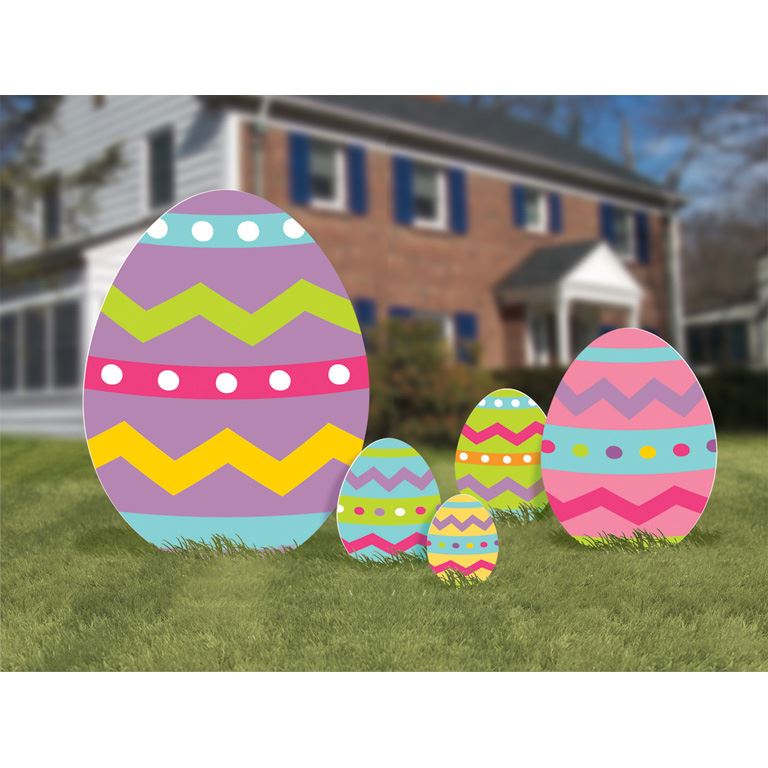 5 Lawn Signs Easter Eggs - Multicoloured