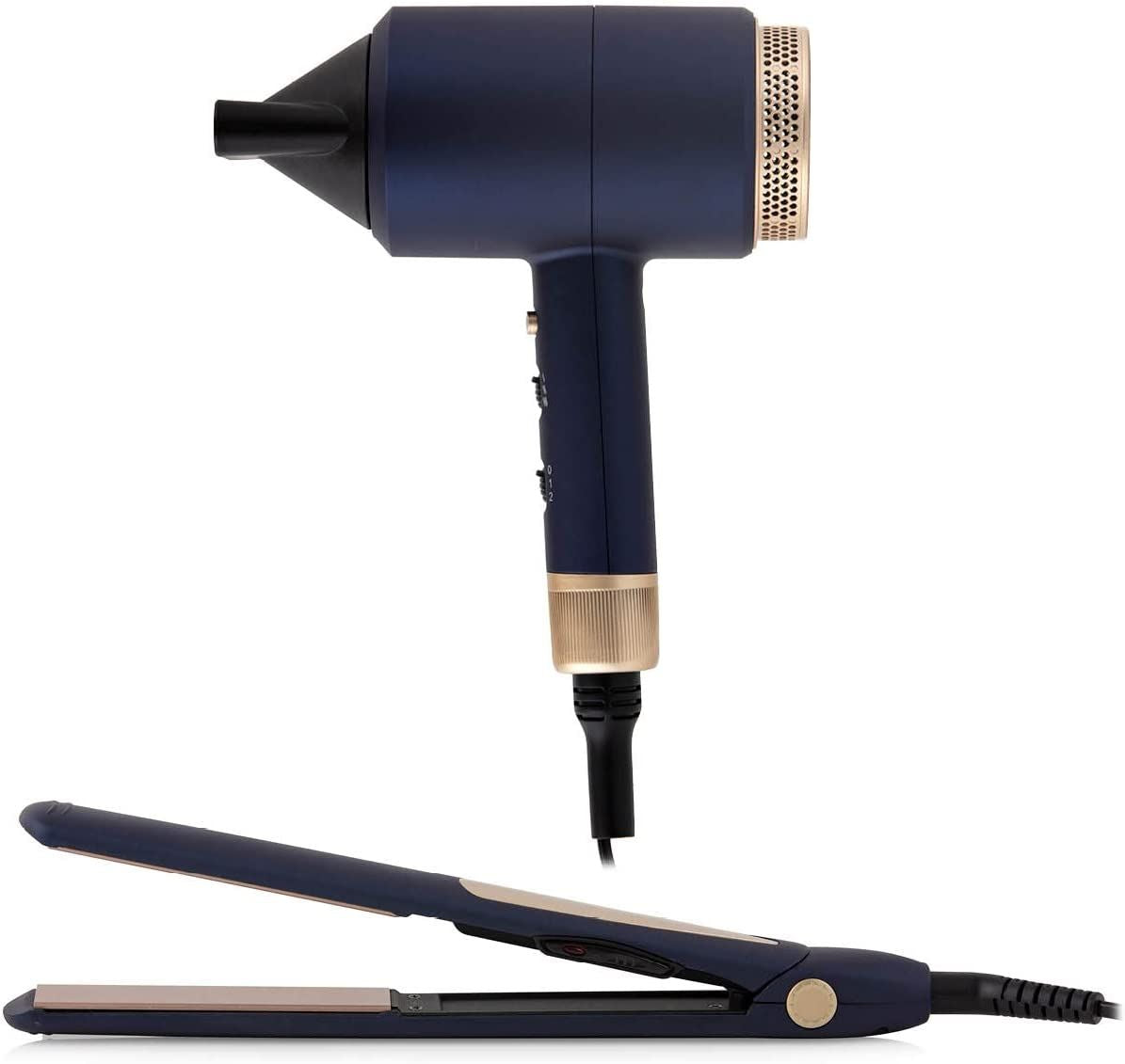 Carmen Twilight DC Pro Keratin Hair Dryer & Ceramic Straightener Blue & Champagne UK Plug