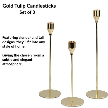 Tulip Candlesticks - Set of 3 Gold | M&W	