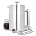 French Press Cafetiere Steel Coffee Maker FREE Filters & Spoons 1500ml | M&W	