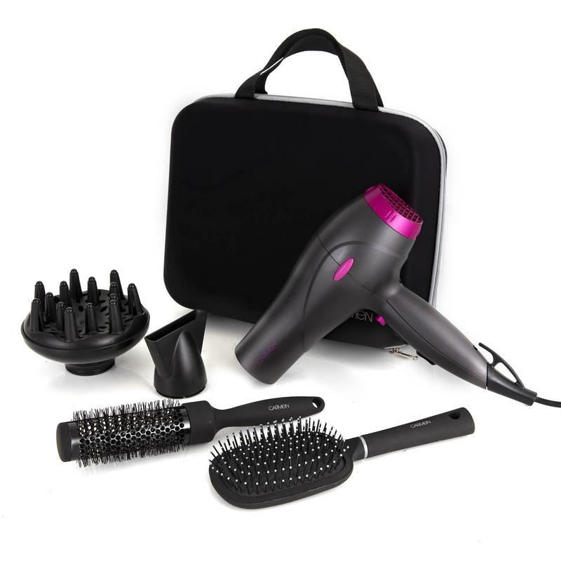 Carmen Neon 2000W Hair Dryer Styling Set Graphite/Pink UK Plug	