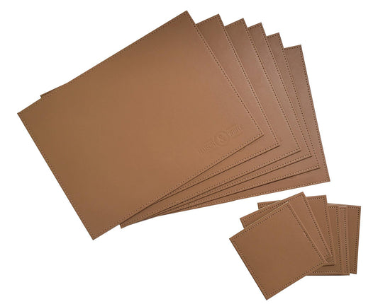 Faux Leather Placemats & Coaster Table Set Brown - 12 Piece | M&W	