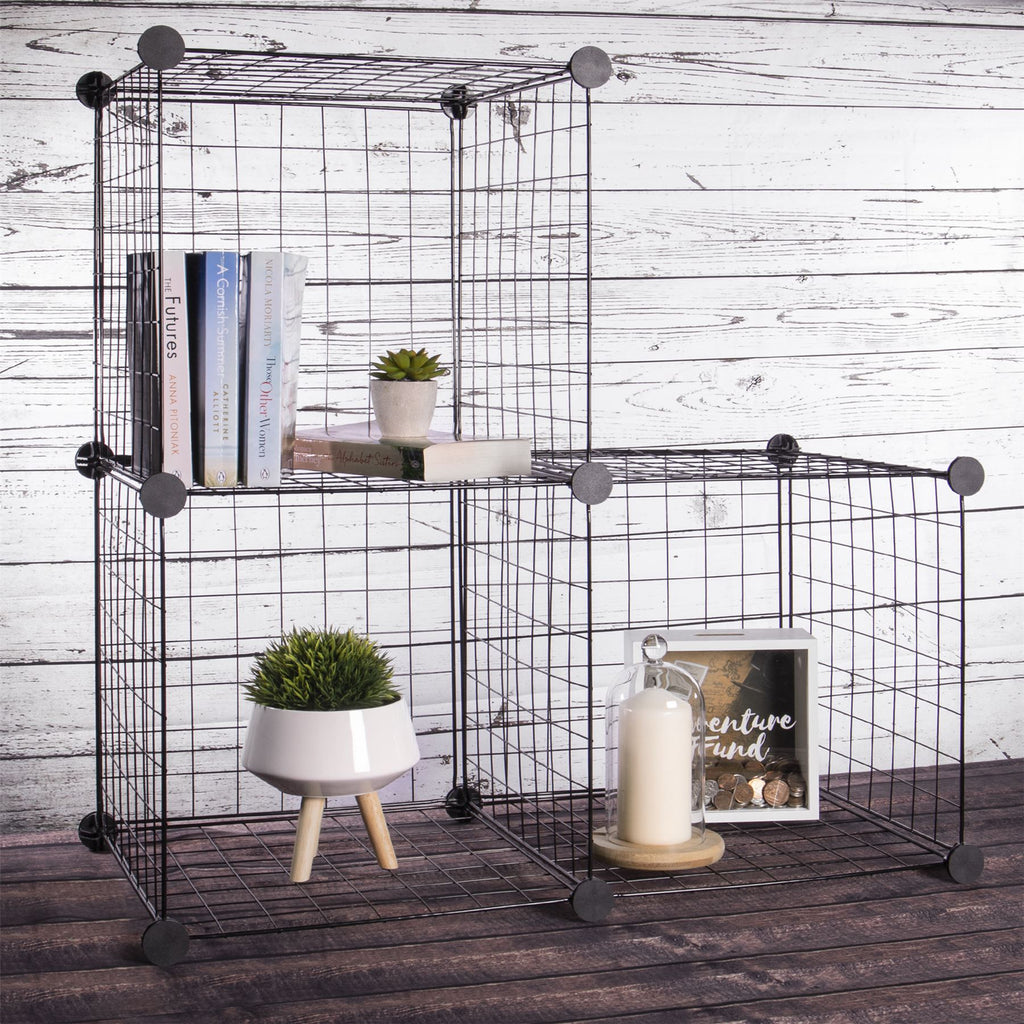 4 Cube Wire Storage Shelves Black | Pukkr