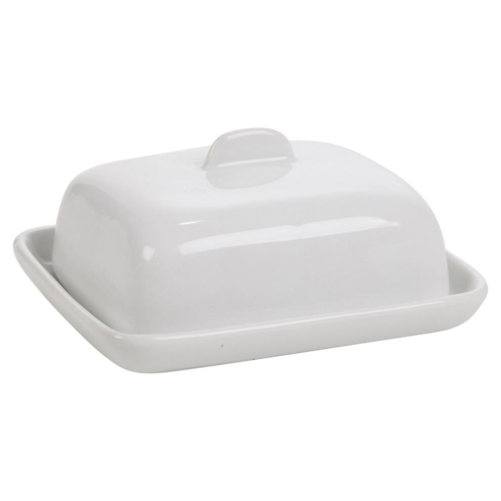 Mini White Ceramic Butter Dish with Lid	