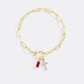 Cross Charm Birthstone Paperclip Bracelet