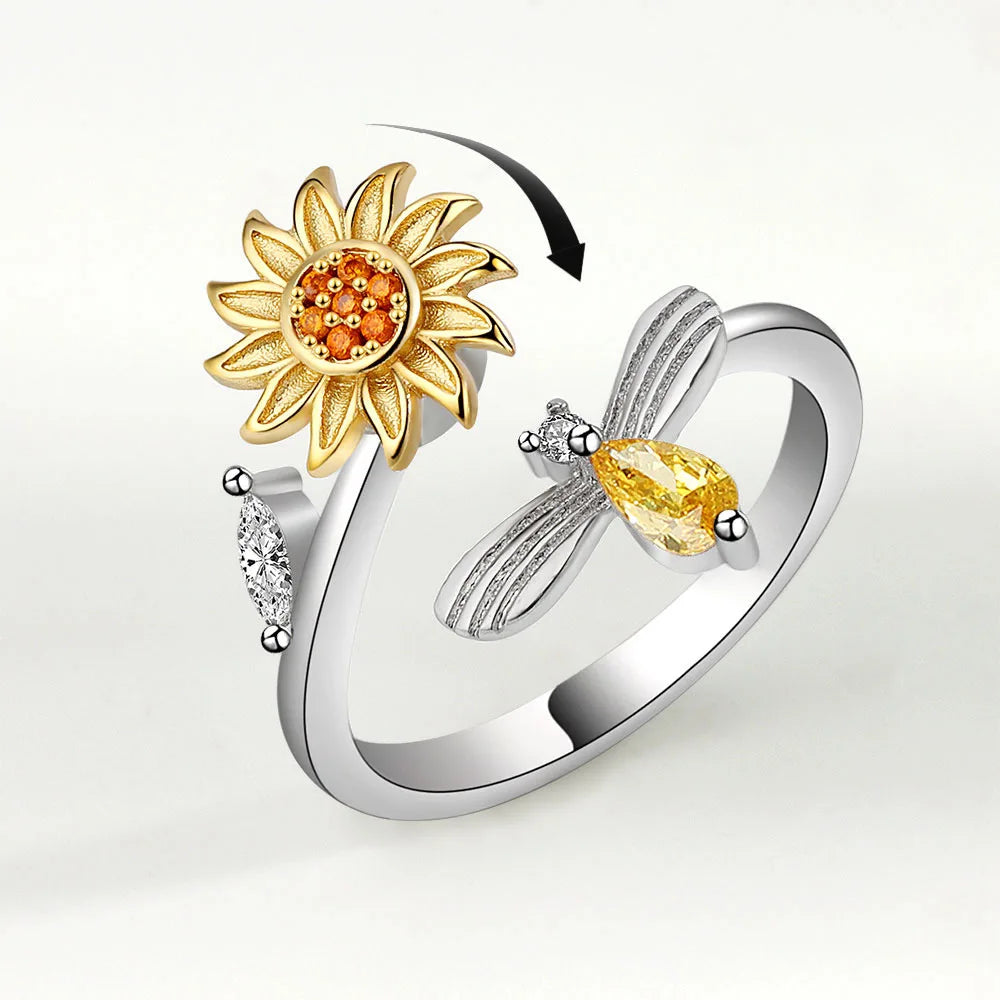Adjustable Sunflower Spinner Ring