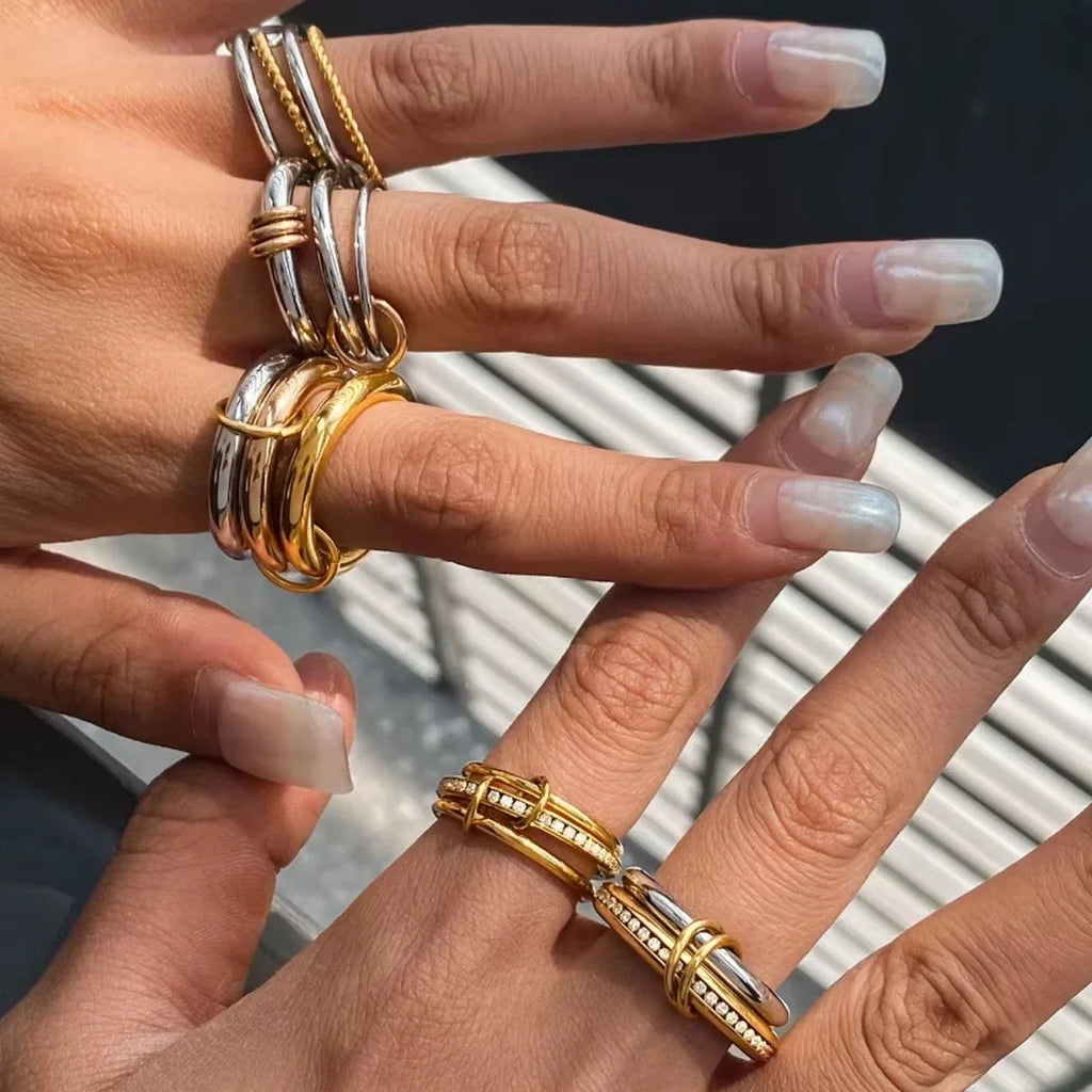 18K Elegant Gold&Bronze&Silver Stacked Rings