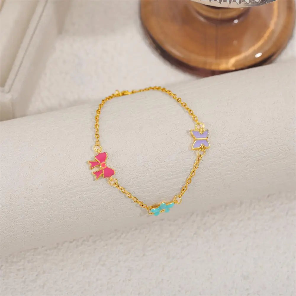 Bowknot & Flowers & Butterfly Charm Bracelet