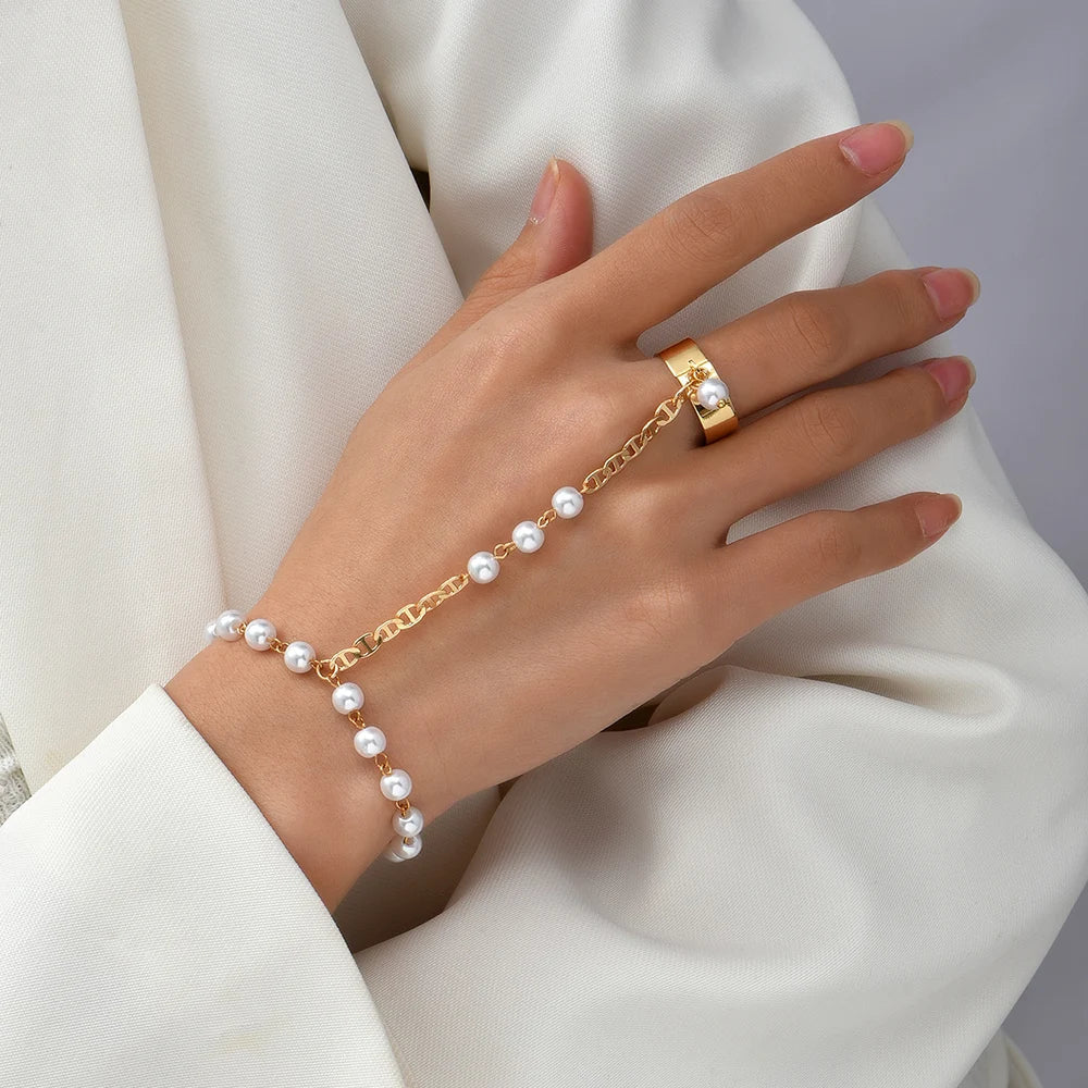 Pearl Chain Ring-to-Bracelet Hand Harness