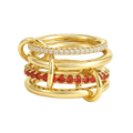 18K Elegant Gold Plated Stacked Rings with Red & White Stones