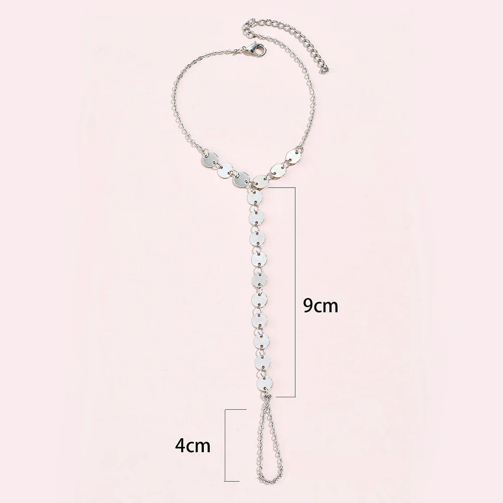 Silver Disc Hand Chain Bracelet