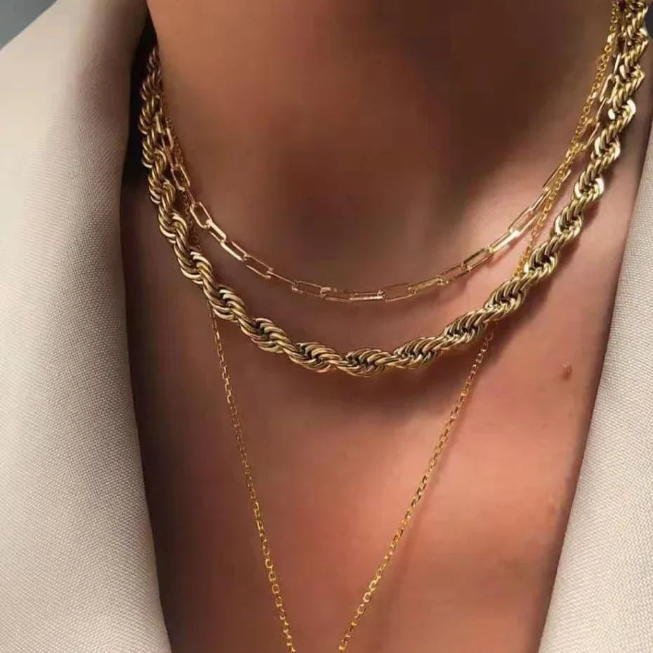 18K Gold Spiral Twist Rope Chain Necklace