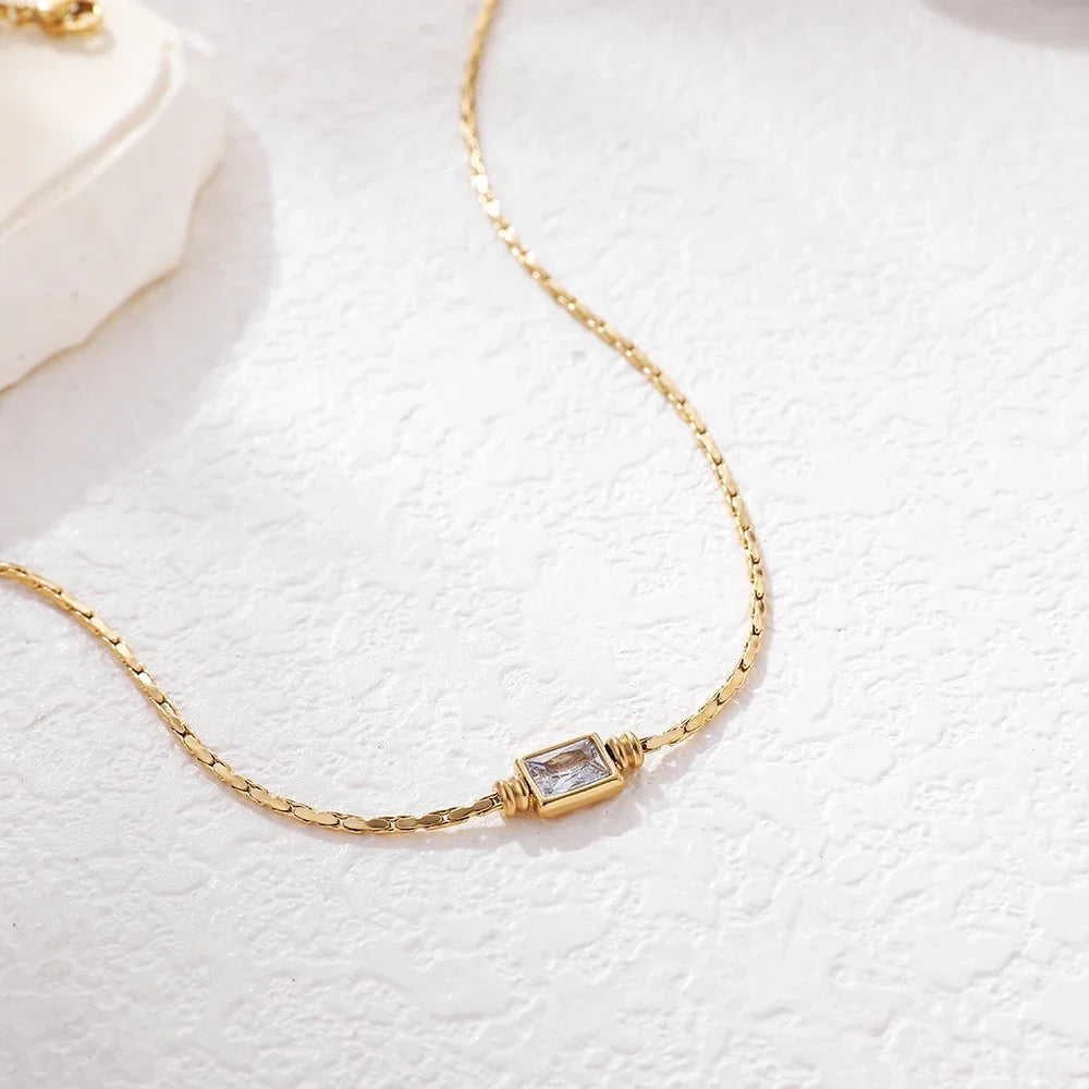 18K Gold Plated Square Zircon Necklace