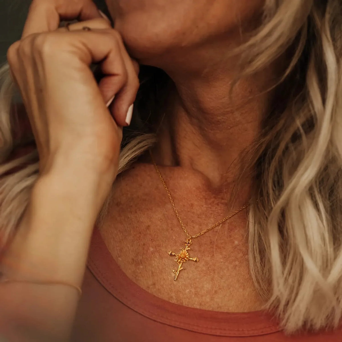 Birth Month Flower Cross Pendant